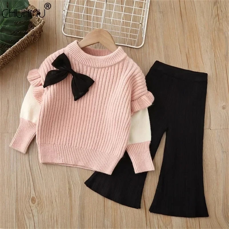 Baby girl winter clothing set warm clothing children girl flower knitted sweater and pants autumn girl clothing set childrens clothing H251208-image-1087662154