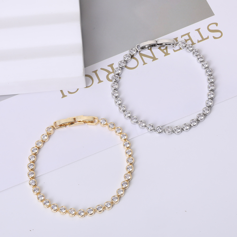 Large Round Zircon Non-Fading Summer Tennis Chain Jewelry Men's Fashion Full Dia Plated Real White Gold Bracelet