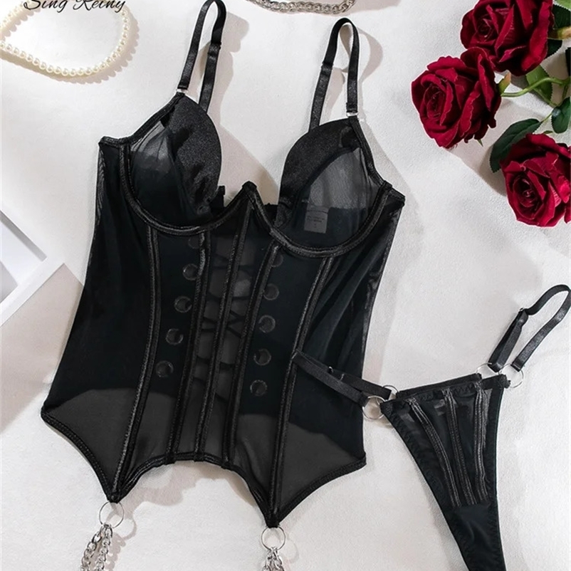 2026 New New SINGREINY Sheer Sensual Corset Underwear Suits Strapless Camis Skinny Erotic Lingerie Lace Up Backless Women Sexy Bra Sets 250324Bj