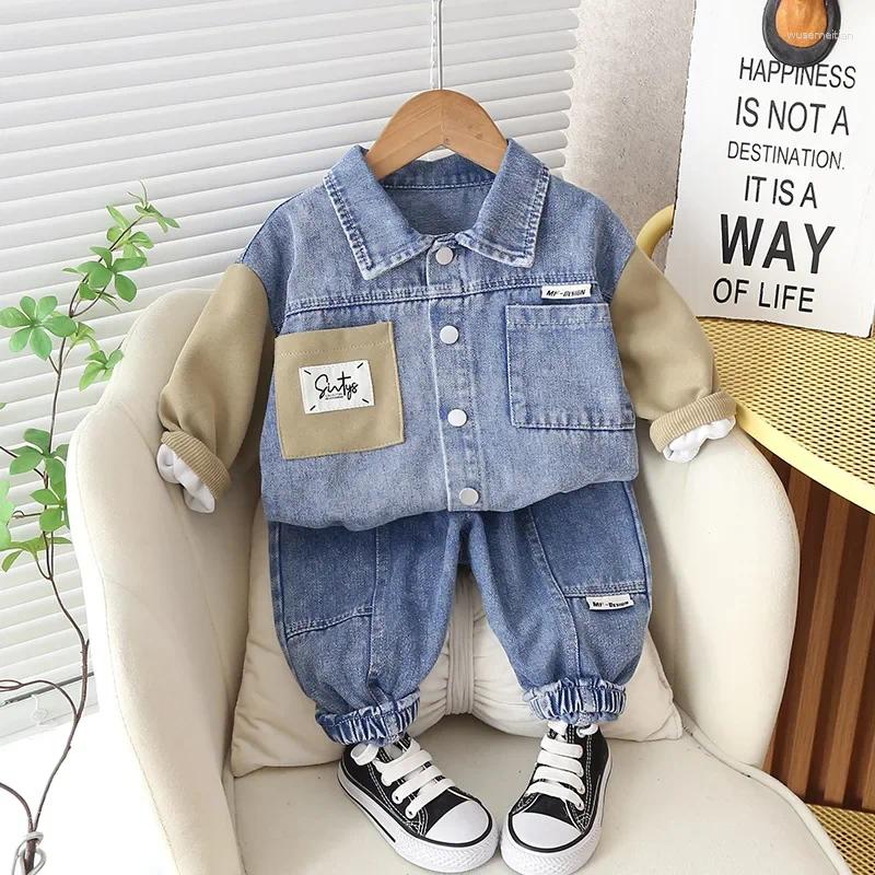 Clothing Sets Fashion Denim For Baby Spring Autumn Boys Girls Cowboy Coat Pants 2Pcs Kids Suit Children Outfits 1-5 Years H251208-image-1087662702