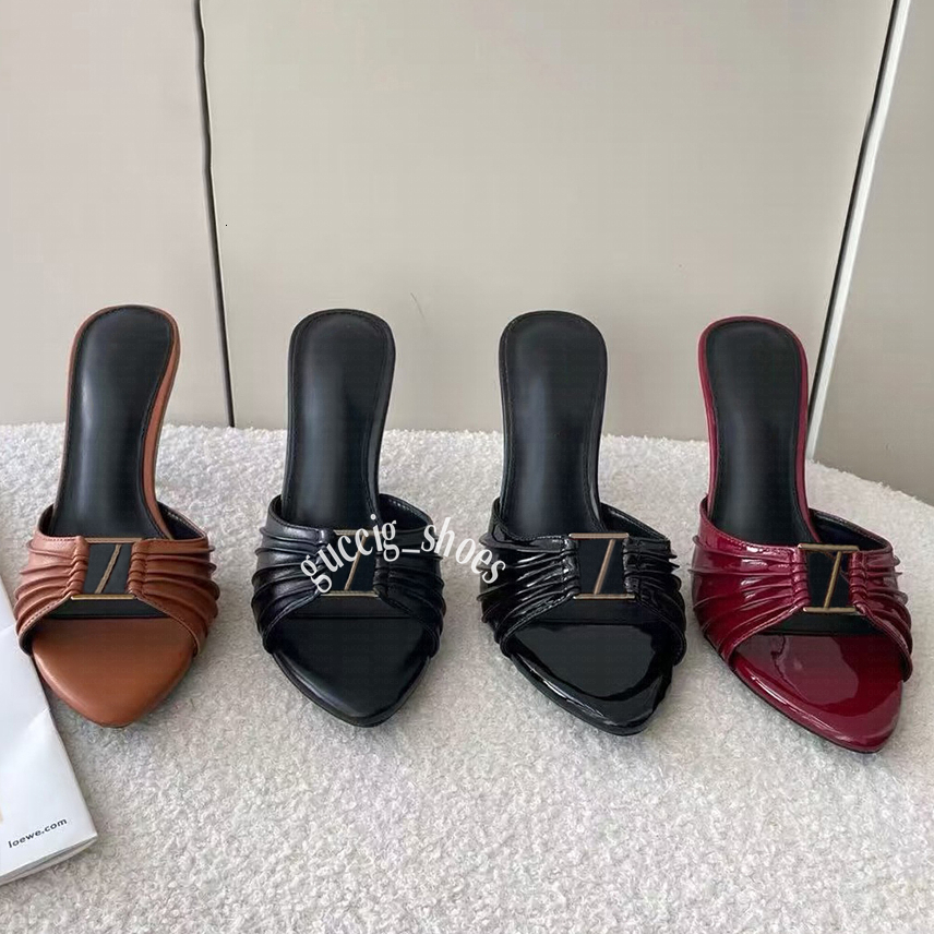 Women Mules Dress Shoes high heels leather Gold Tone black womens lady designer sandals Party Wedding pumps Slingback Heels Woman Size 35-42 01