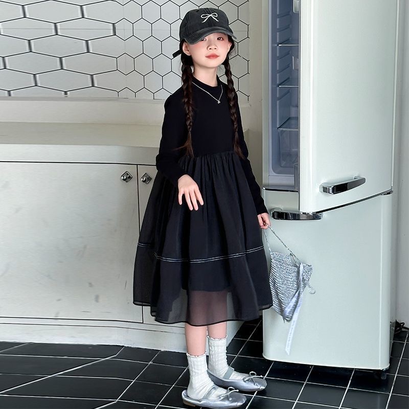 D403 Girls autumn dress 2025 new style girls big children autumn Korean long-sleeved princess dress children&#039;s high-end skirt-image-1077736106