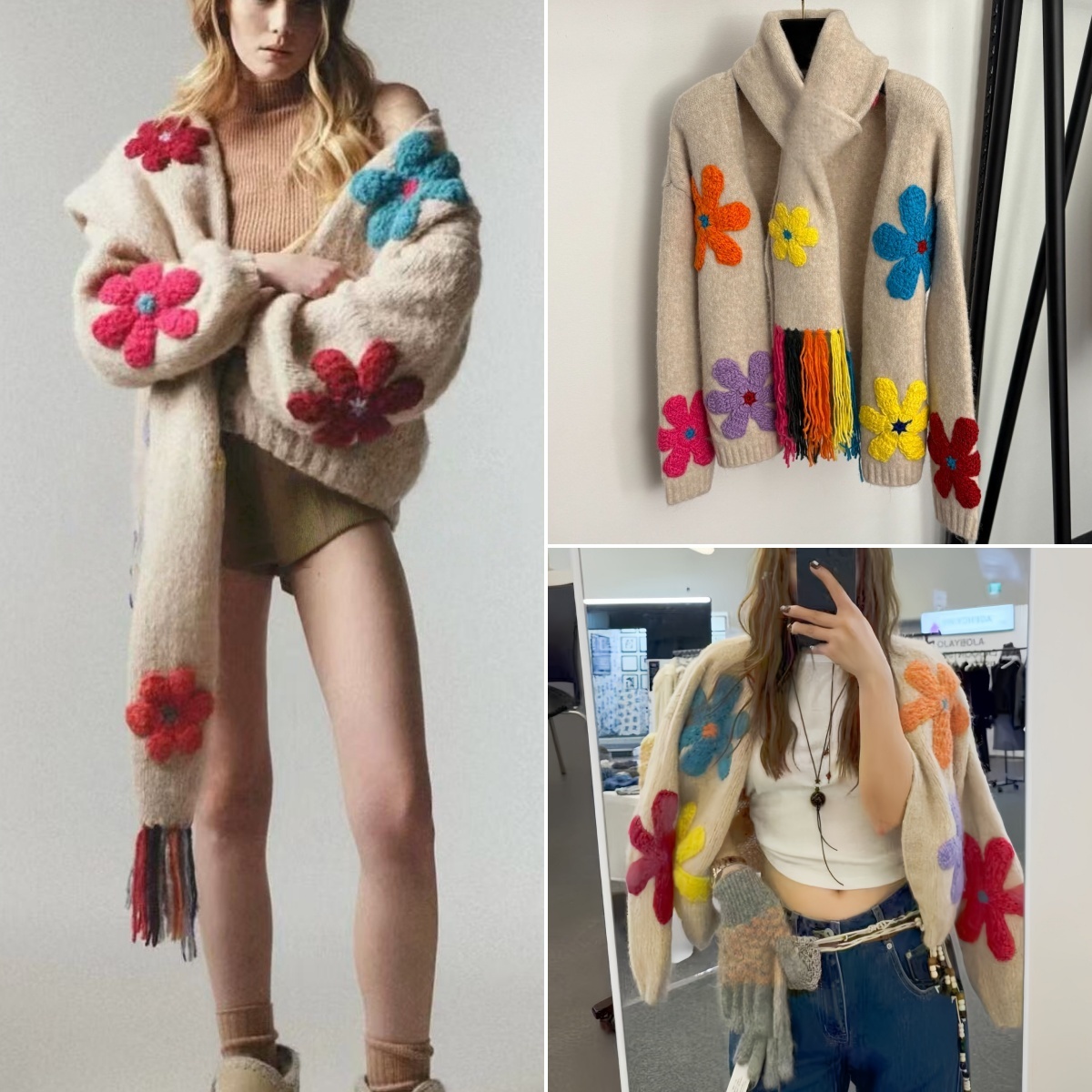 Femmes tricots pull fleurs de créateur de fleurs veste cachemire cardigan mi-longueur tricot abricot couleurs manteau associe-le avec une écharpe