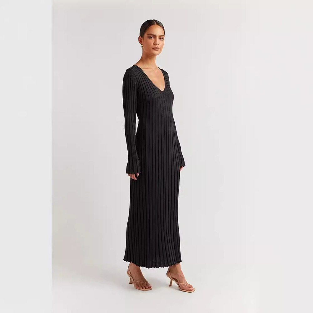 (829) Nouvelle jupe longue décontractée de taille en V en V en V Slim en tricot slim