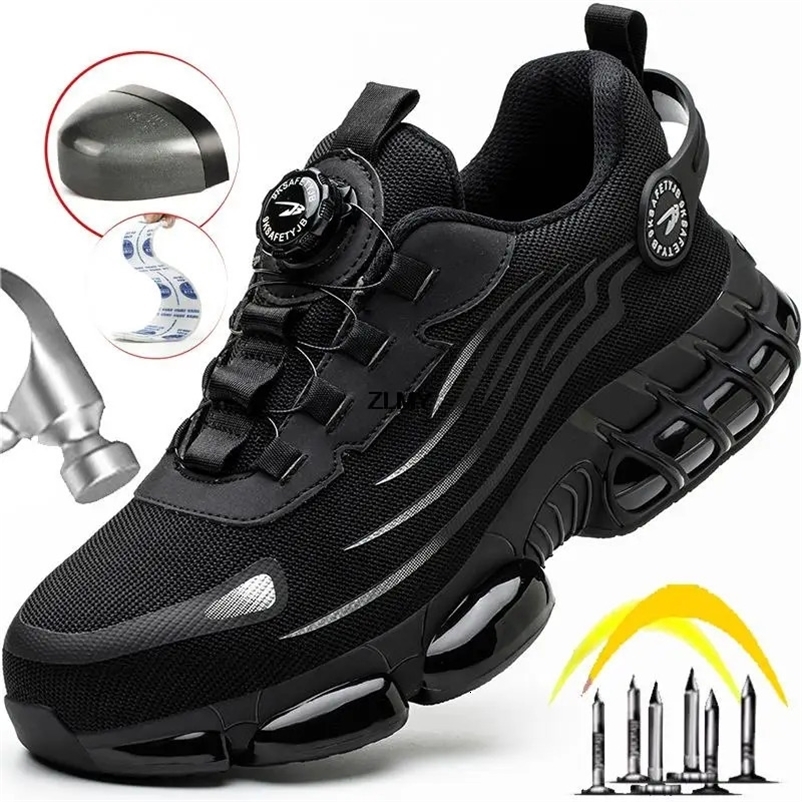 Rotary Button Safety Shoes Men Steel Toe Sneakers Puncture Proof Work Boots Air Cushion Sport Antismash 241118