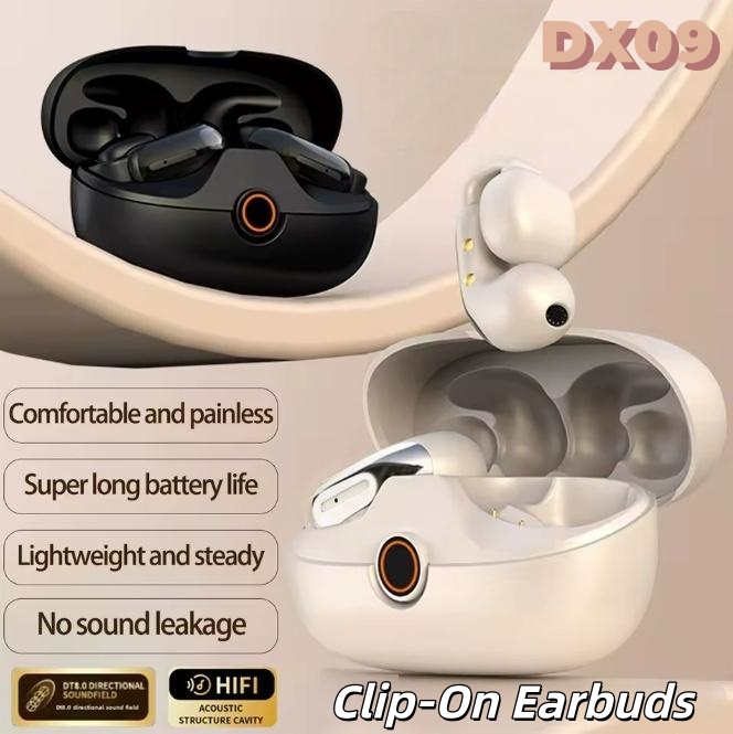 DX09 Wireless Bluetooth Clip-On Earbuds Over-Ear Hook Design for Men & Women Universal Use Sports Headphones with Long Battery Life & High Sound-image-1077789545