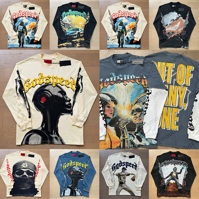 Speed long sleeved designer hoodie men's long sleeved retro T-shirt rock street washed old printed short sleeved Shen Gao Street 930