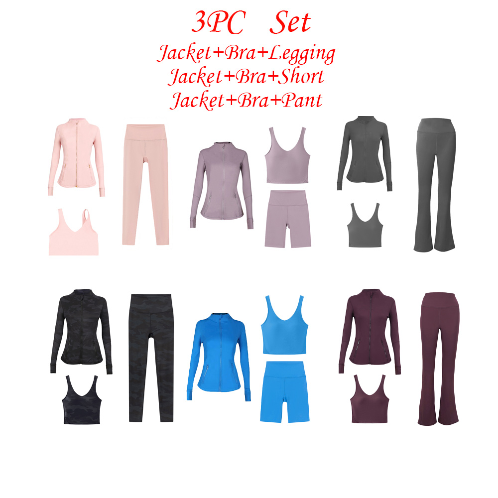 Sept tailles 3pc yoga ensemble veste décontractée soutien-gorge pantalon combo combo élégant option de slim slim.