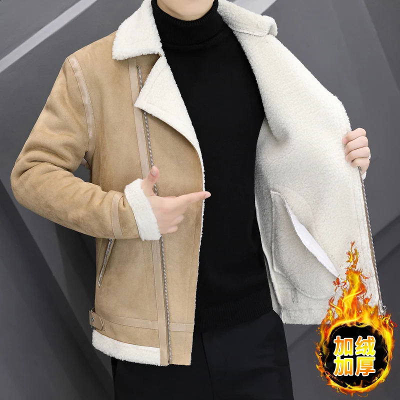 High quality Leather Jackets 2024 Trend Winter Slim Wool liner Jacket Pilot Coats Feece Thickened Warm fur one leather coat 241223Z