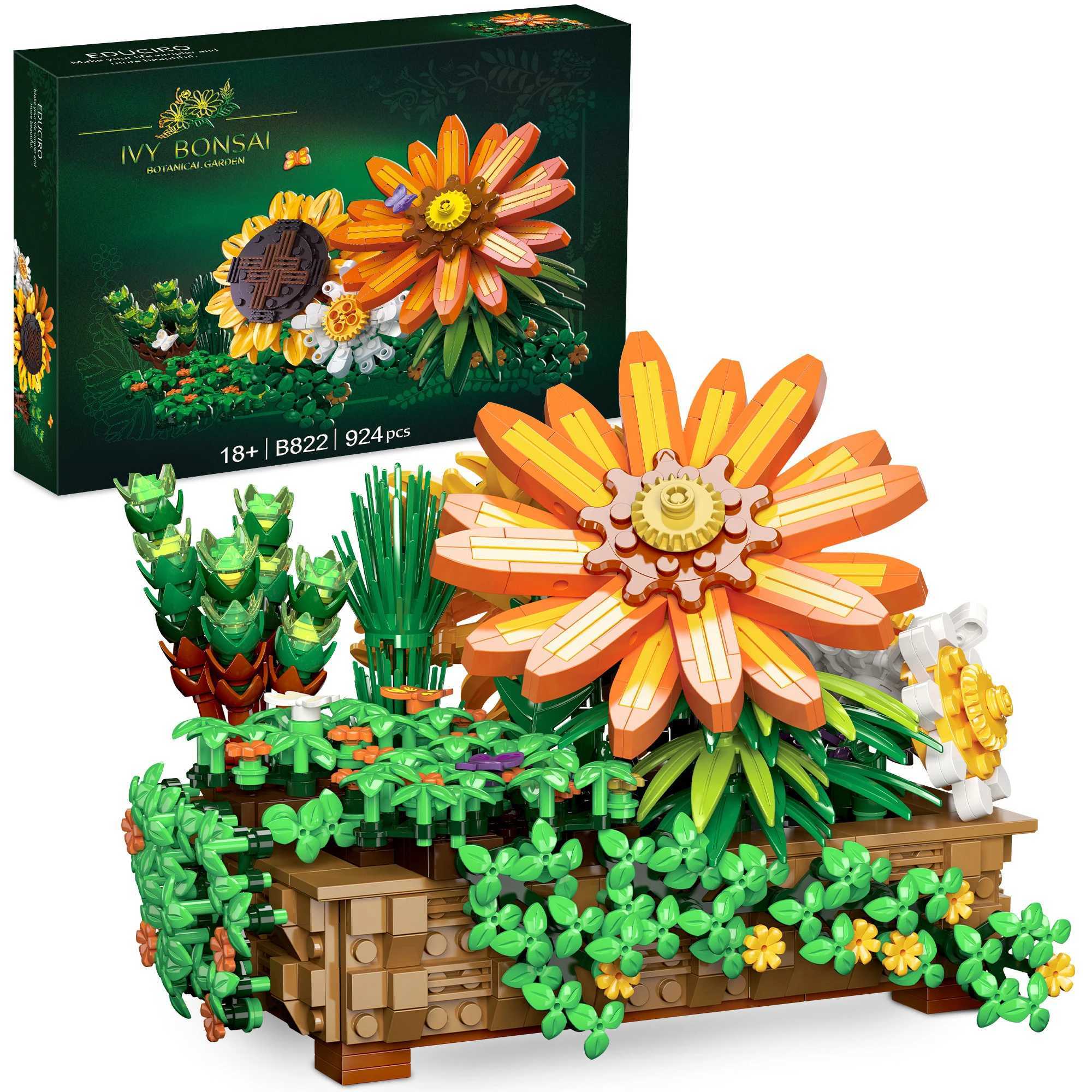 EDUCIRO Flower Botanical Bonsai Building Set - 924pcs Gift for Home Decor Adults and Kids Sunflower ChrysanthemumC241231-image-1040077770