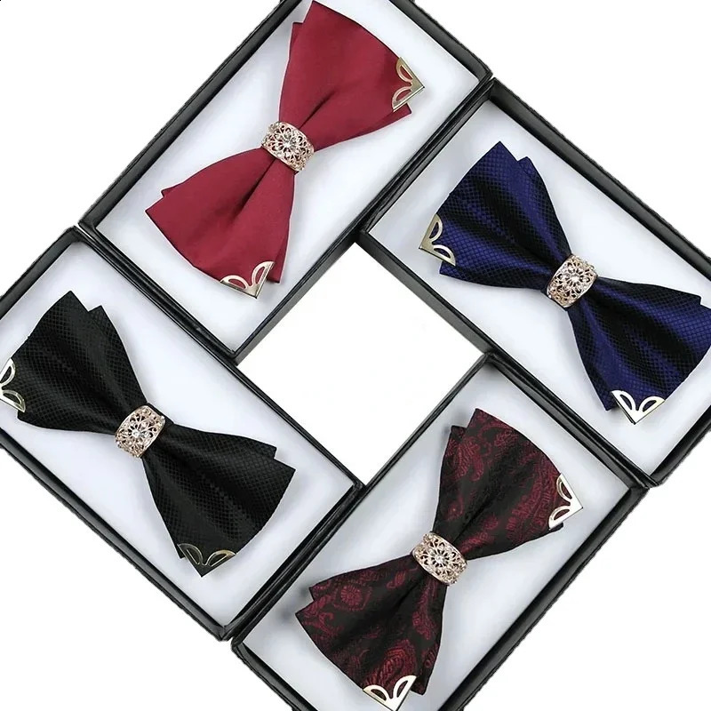 Business office formal pattern bow knot for mens double-layer suit bridegrooms British diamond inlaid bow tie 241231