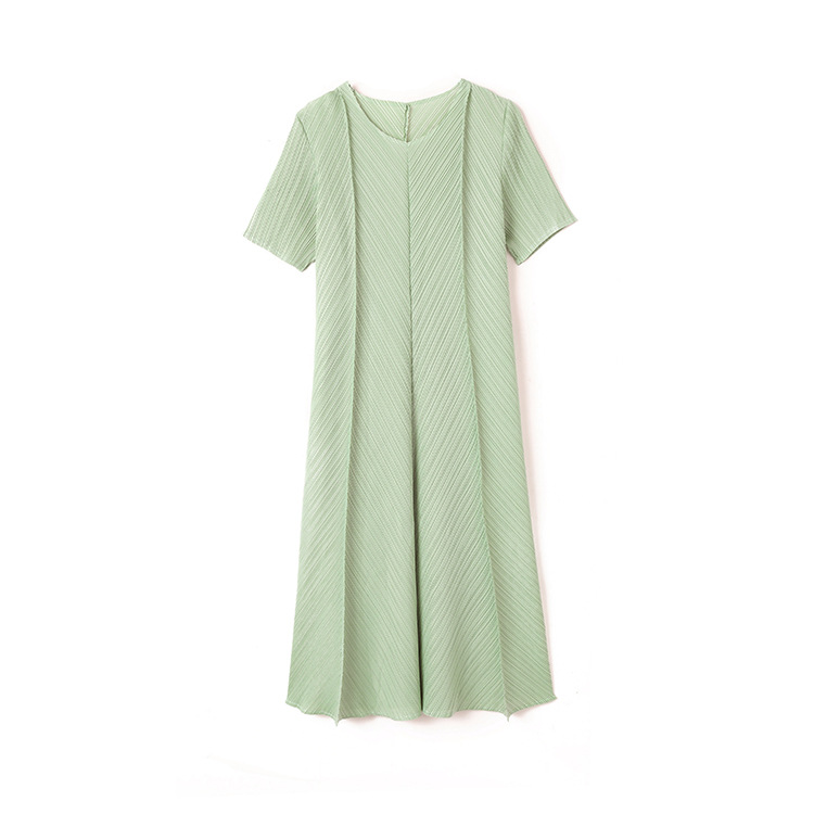 (478) Robe d'été pour femmes plissées françaises twill en robe de vacances à manches courtes lâches