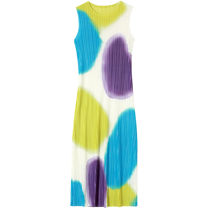 (111) Sleeveless dress Summer cross-border hot style Sweet Song Fresh bright color slim bottom skirt pleated long skirt