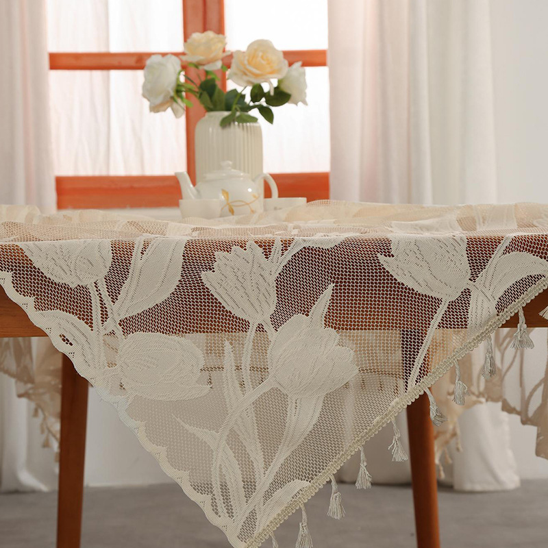 Simple Tassel Household Nordic Lace Rectangular Coffee Table Cloth E-1-image-1050457884