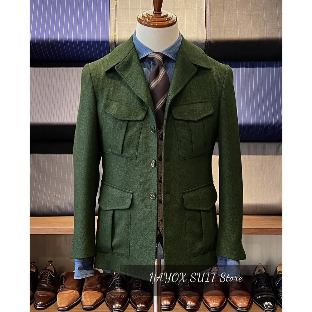Mens Herringbone Hunting Jacket Casual 4 Pockets Fashion n Vintage Tweed Blazer Single Breasted Comfortable Work 241224Z