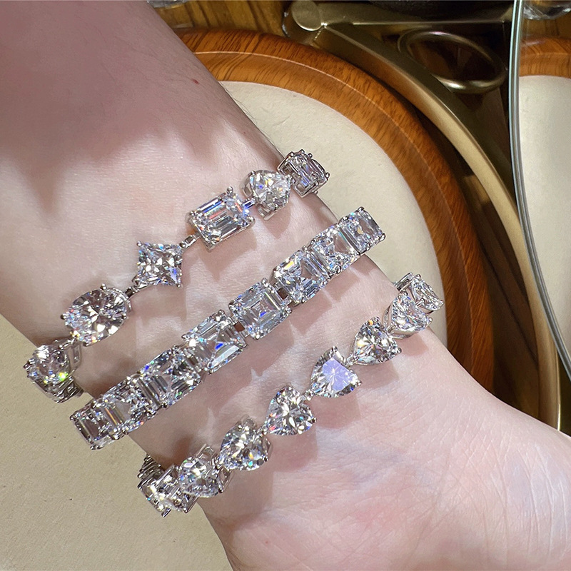 Choucong 3 Style Elegant Wedding Bracelets Luxury Jewelry Sparkling Real 100% 925 Sterling Silver Debutante Heart Cut White Moissanite Diamond Party