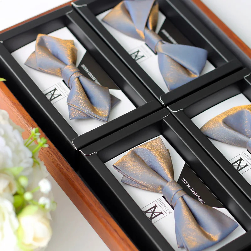 Silk bowtie wedding male groom man gray-blue fashion bow Bowtie high-end gold-plated series pot. 241231