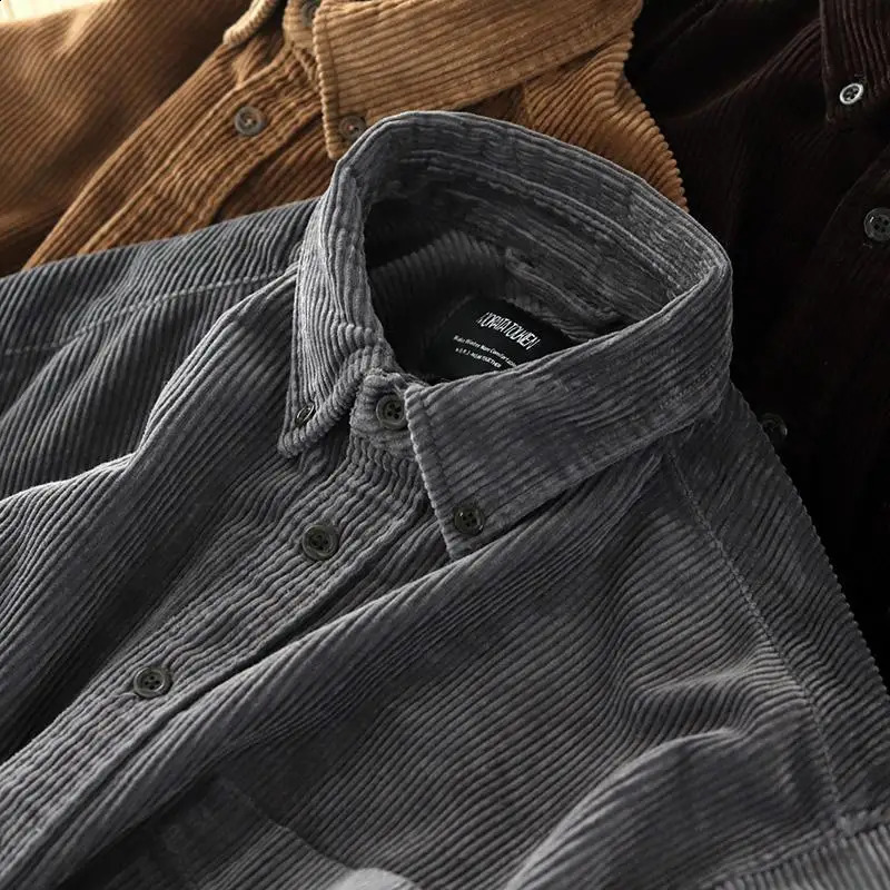 Spring and Autumn 2024 Fashion Casual Single Breasted Mens Thick Long Sleeve Shirts Japanese Retro Loose Corduroy Shirt Jacket 241224Z