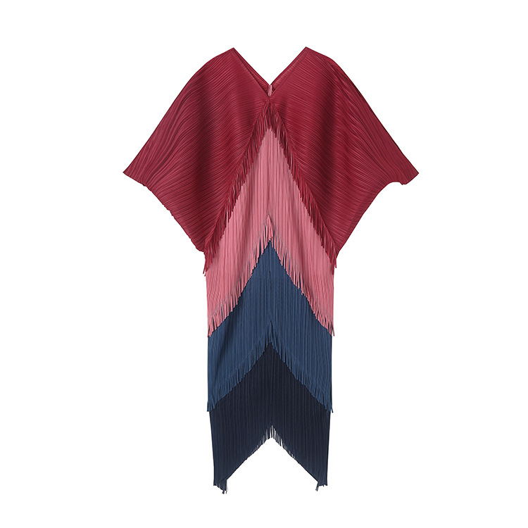 (474) Jupe à queue de poisson chauffeur de temps pour femmes d'été Miyake Couleur assortie robe en vrac en V Long Jupe