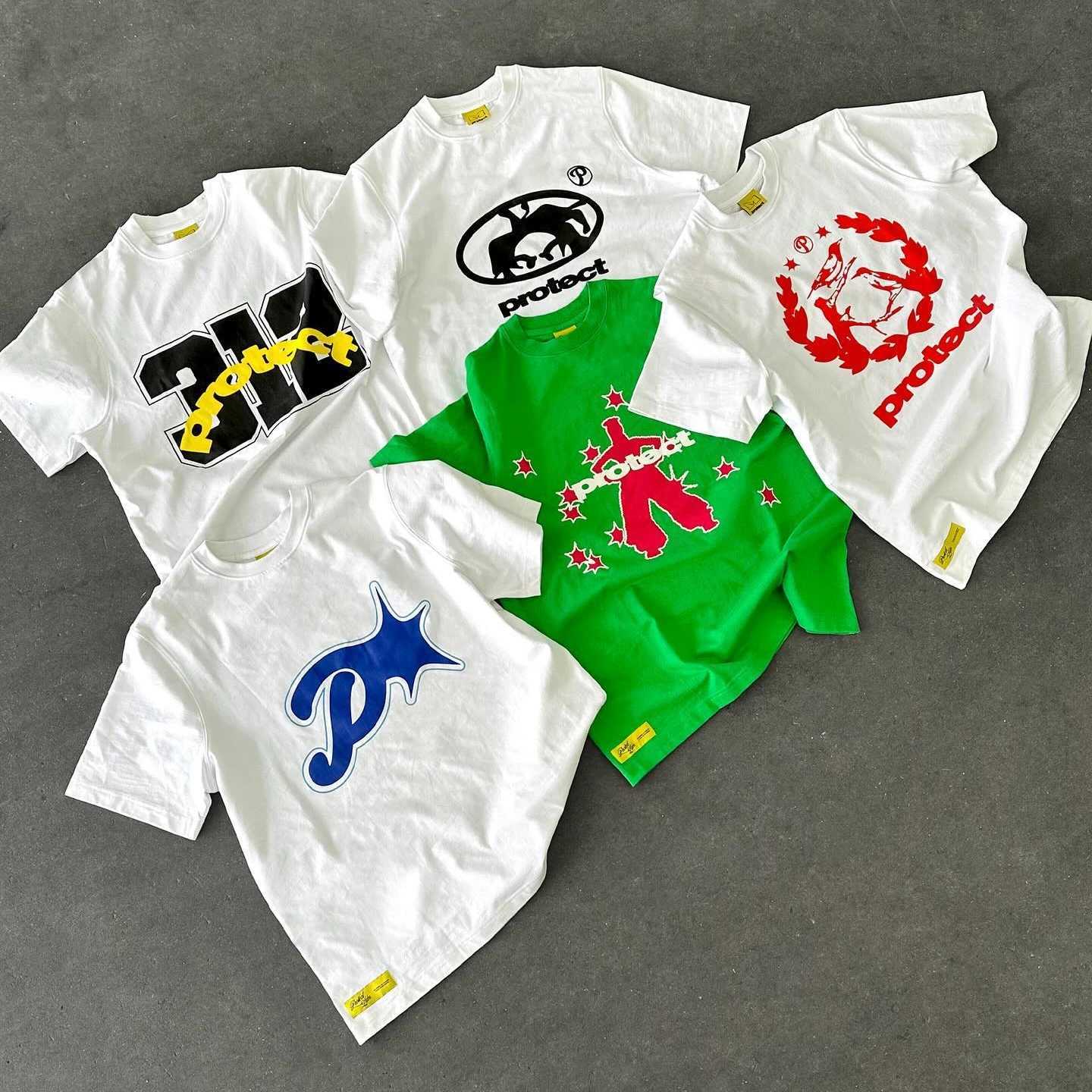 Men's T-Shirts Y2K PROTECT New T Shirt Summer Men Women Harajuku Hip Hop Letters Cartoon Graphic Printed Short Slved Goth Casual Cotton Tops