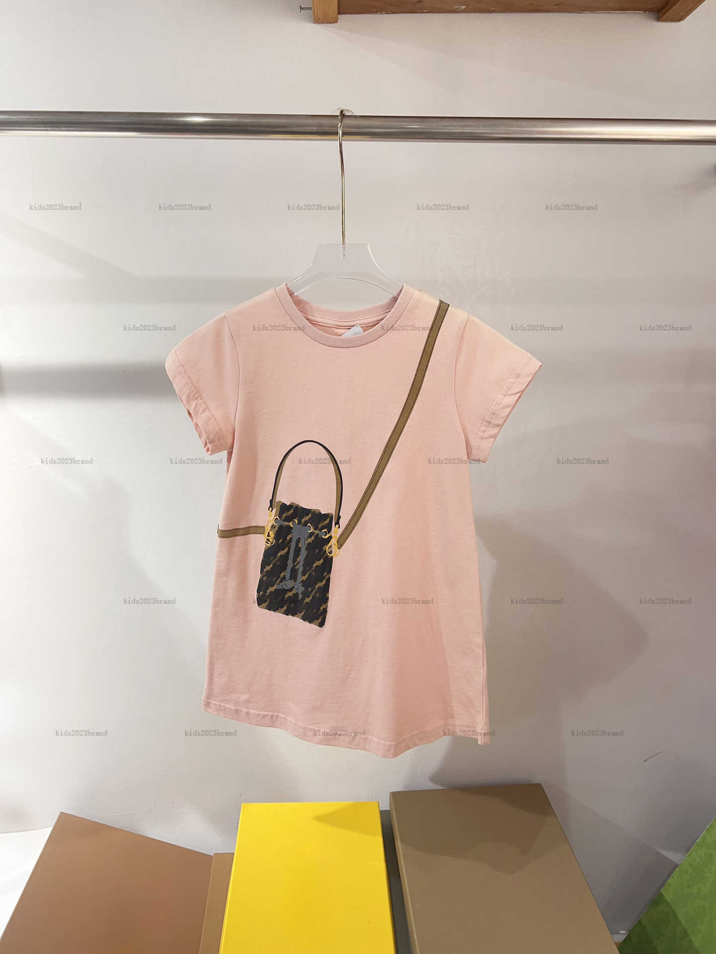 New Girls dress summer princess dress crew neck baby skirt kids designer clothes Crossbody bag pattern print baby dress-image-1040199140