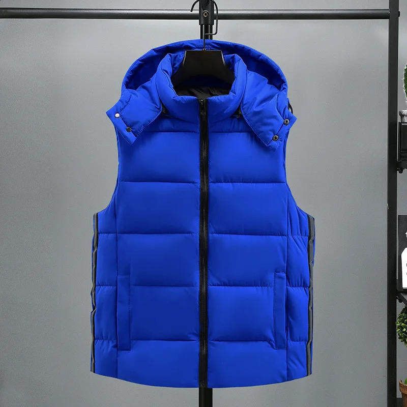 in Mens Vest Hooded Warm Demiseason Turtleneck Sleeveless Jacket Cotton Padded Waistcoat Male Work Wear Blue 8XL 130KG 241223Z