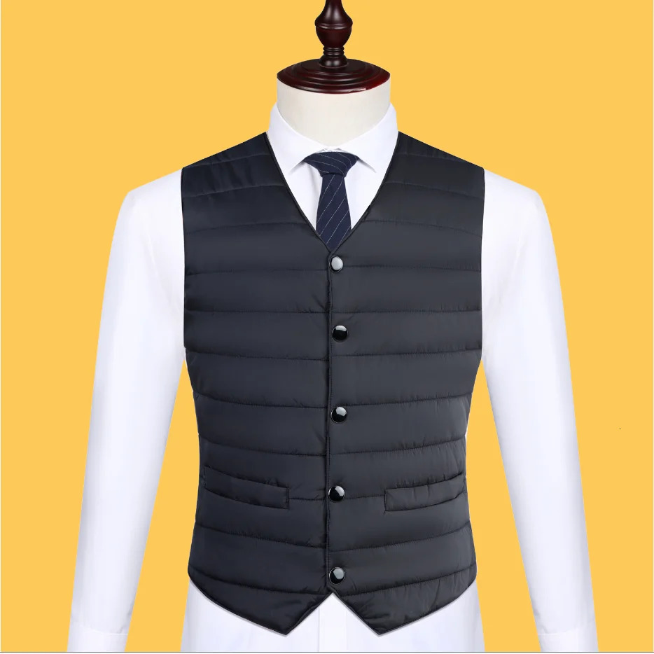 Autumn Winter Down Cotton Men Coat Vest Fashion Button Cardigans Thicken Warm Solid VNeck Casual Versatile Sleeveless Jackets 241224Z