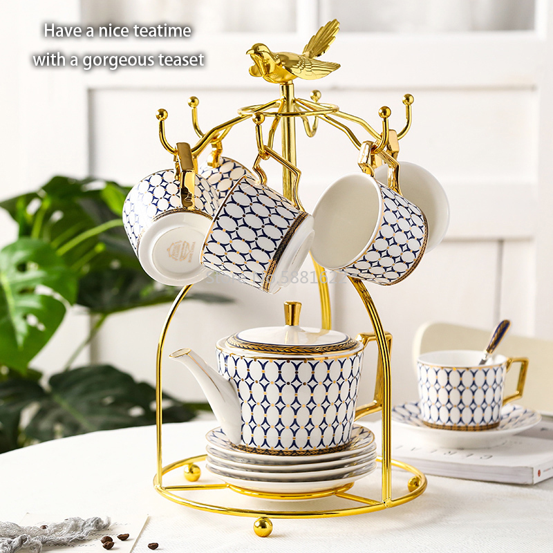 Nordic Bone China Coffee Set Gold Inlay Porcelain Tea Set Luxury Pot Cup Advanced Ceramic g Sugar Bowl Creamer Teapot Milk Jug K260225-image-1095442181