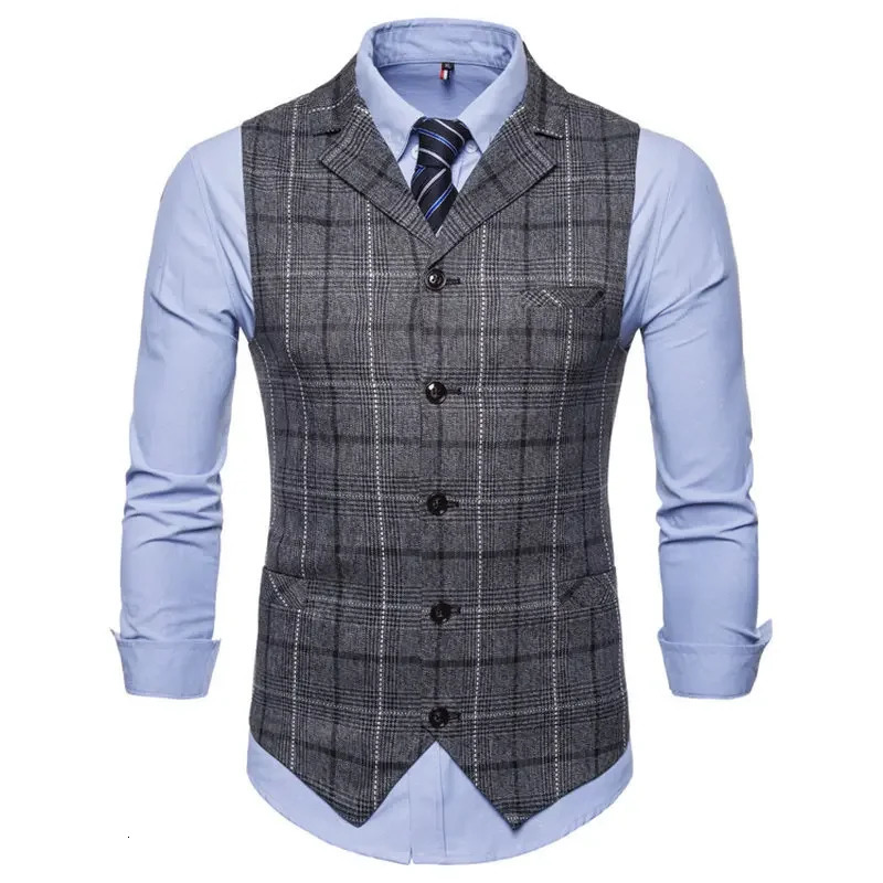 Autumn Mens Vintage SingleBreasted Plaid Vest Slimming Smooth Silhouette English Style Casual Youth Fashion 241224Z