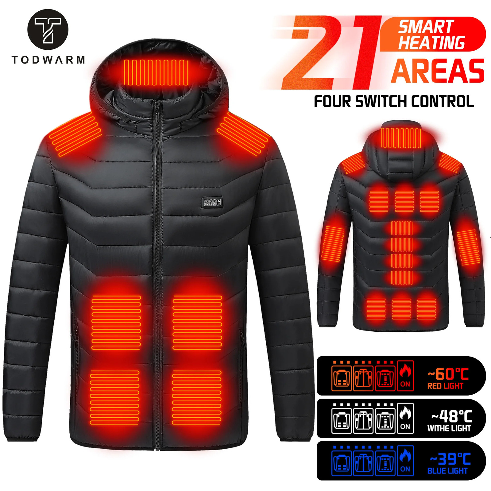 TODWARM Heated Jacket 21 Areas Winter Mens Motorcycle USB Electric Heating Vest Moto Thermal Cloth 241223Z