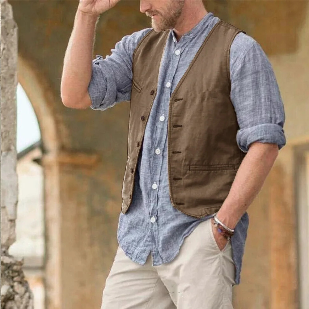 Men Vest Cotton Waistcoat Classic British Summer sleeveless Skin Friendly and Sweat Absorbing Thin Coats terno masculino 241224Z