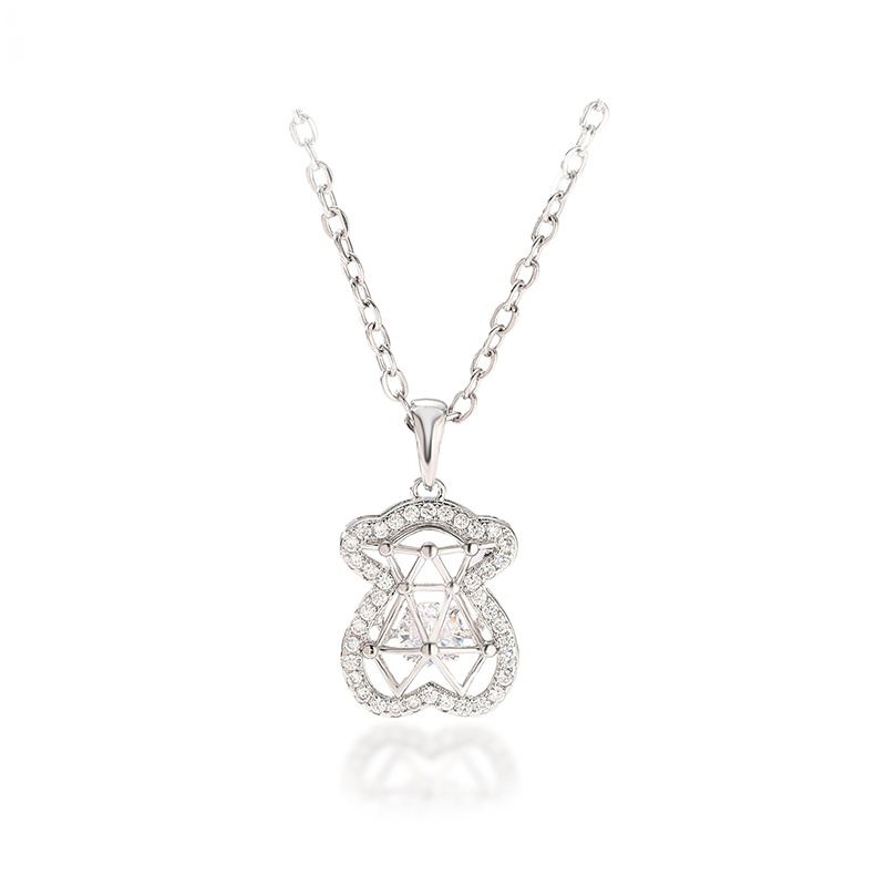 New Fashion Women Silver Gold Stainless Steel Copper Bear Hollow Letter White Pearl Double Layer Animal Pendant Necklace Sets Jewelry-image-1049881529