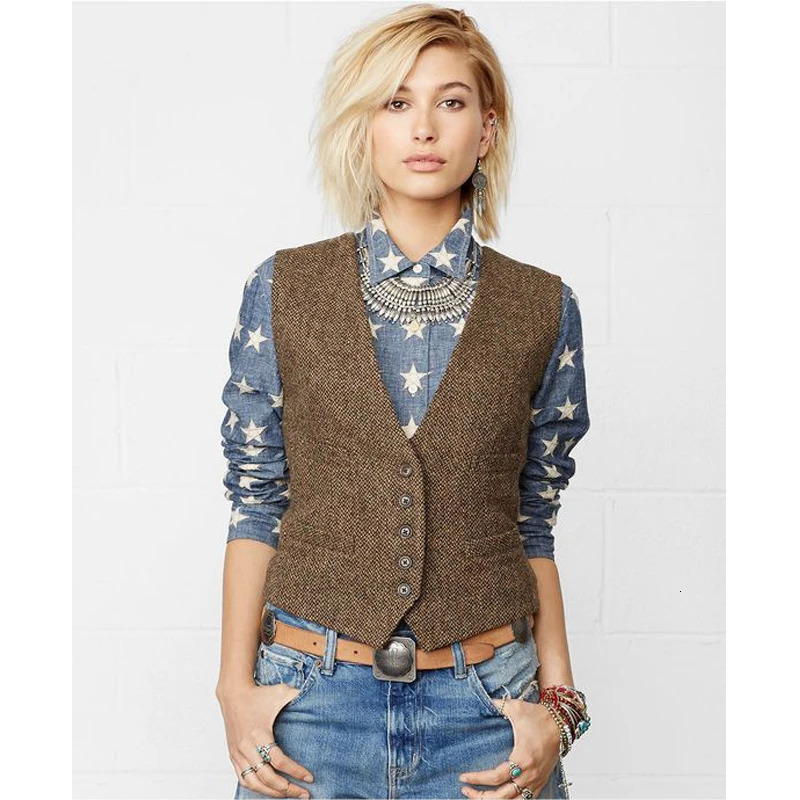 Womens Suit Vest V Neck Slim Sleeveless Single Breasted Retro Casual Fashion Jacket 2024 Elegant 241224Z