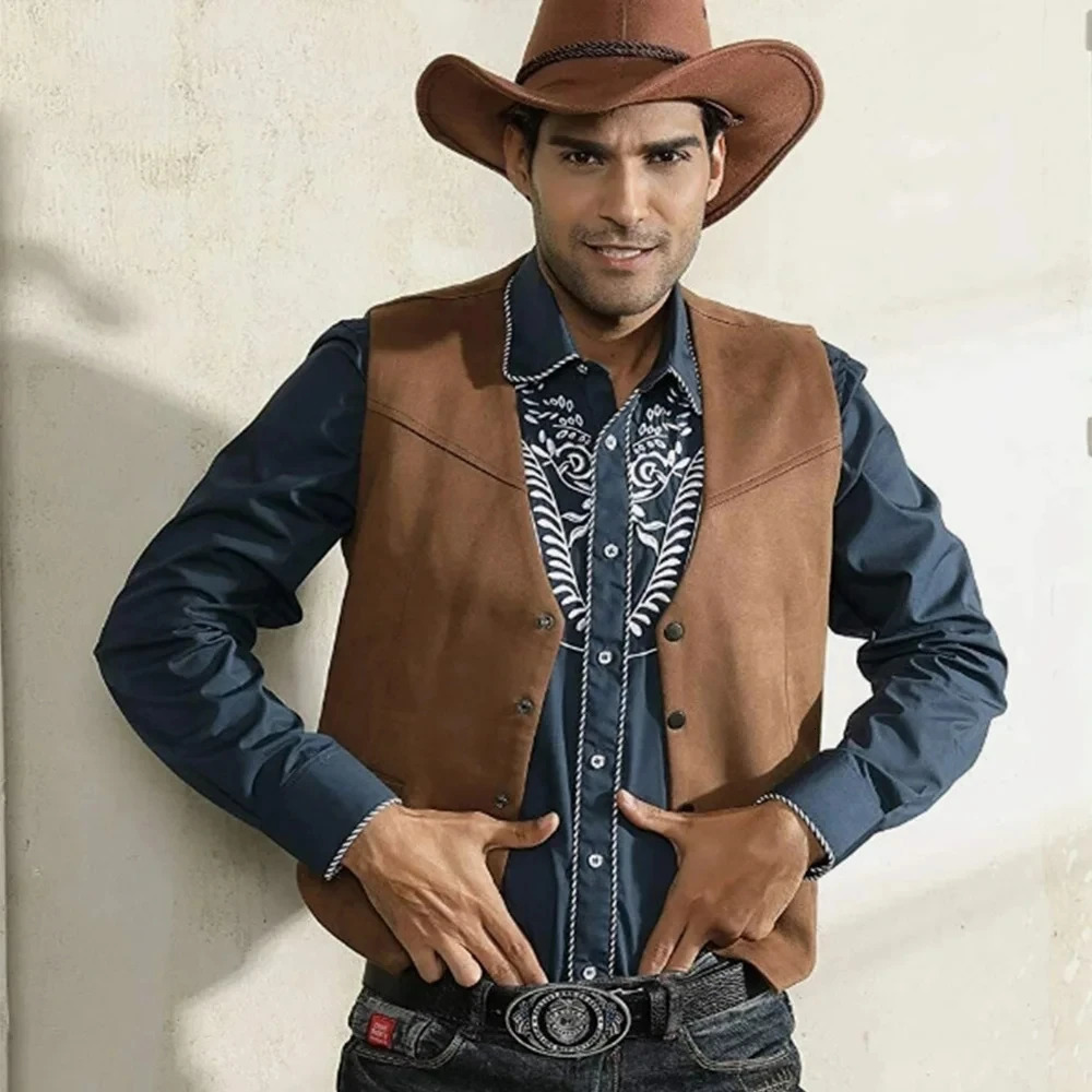Denim Vest Mens Suede Leather Suit Casual Western Cowboy Waistcoat Custom Colour Prom Man Clothing Punk Sleeveless Jacket 241224Z