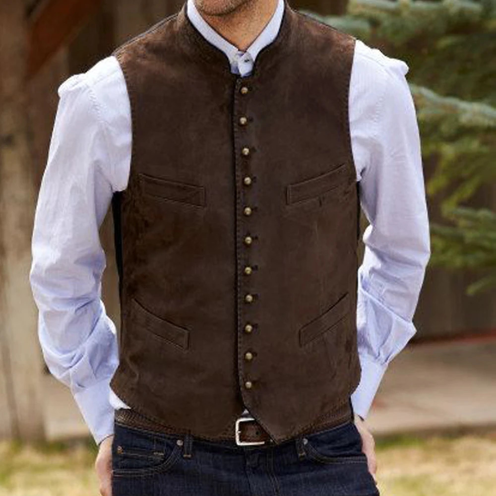 2024 Autumn and Winter Suede Vest Solid Color Casual Singlebreasted Mens Vests Suit Male Weste Steampunk Gilet 241224Z