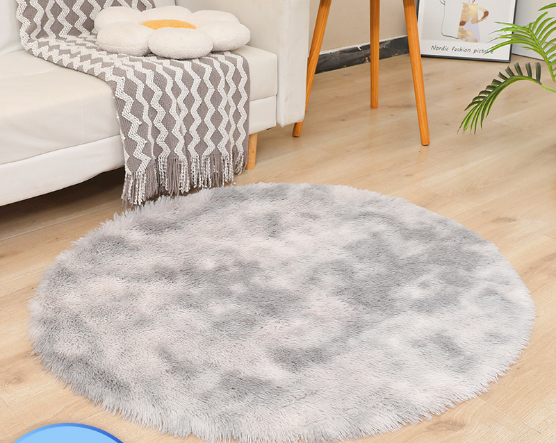 Round Long-haired Carpet Simple Modern Tie-dyed Silk Wool Bedside Floor Mat Bay Window Full-covered Plush Foot Mat-image-1040383369