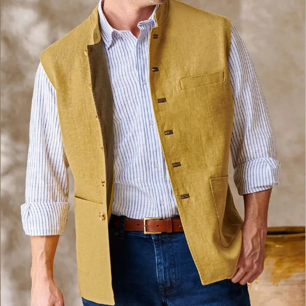 Men Vests Sleeveless Stand Up Collar Single Breasted Solid Color Lightweight Cardigan High Quality Male Outerwear chaleco 241224Z