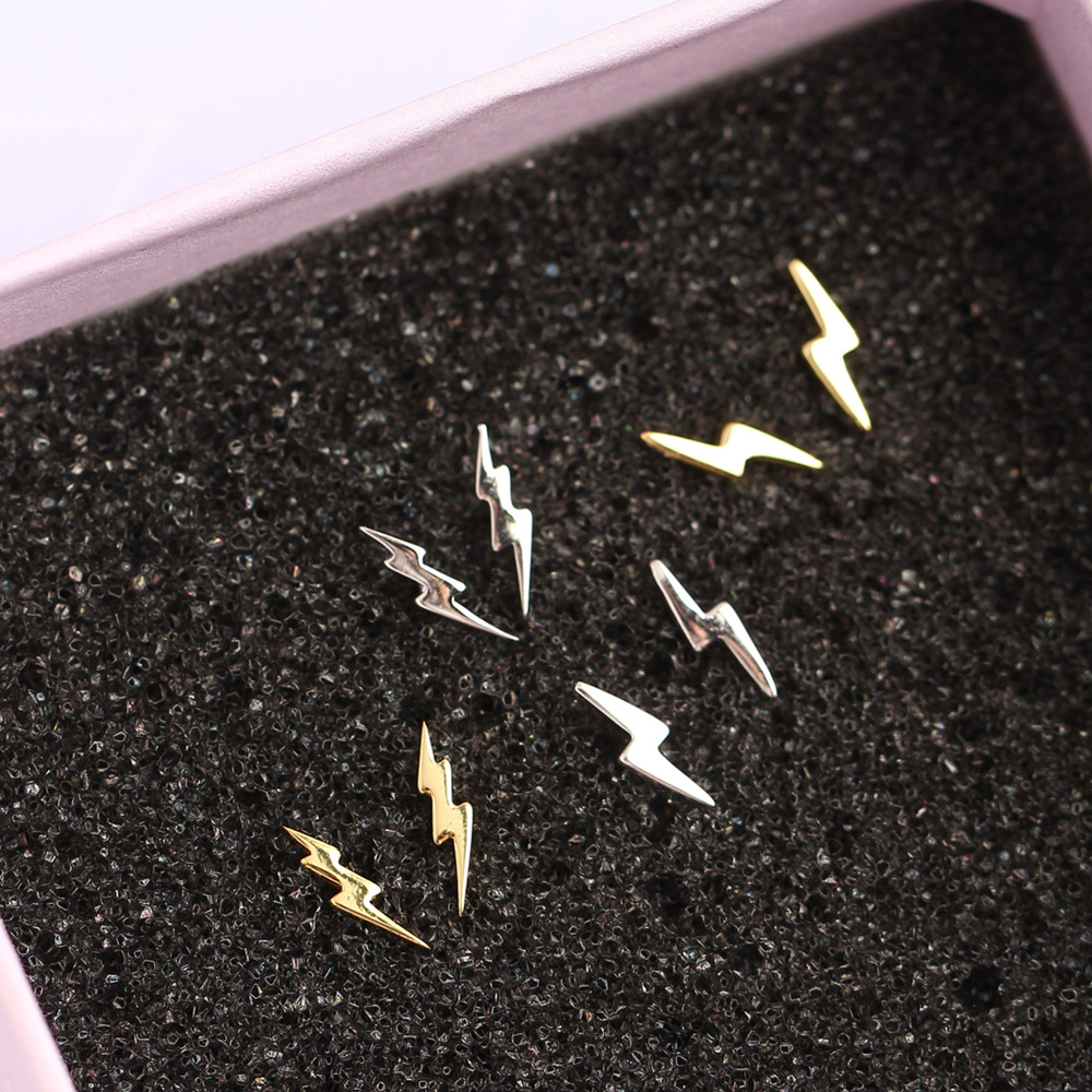 Original 925 Sterling Silver 14k Gold Lightning Stud Earrings For Women Ear Piercing Luxury Jewelry Wholesale 2023 Trending