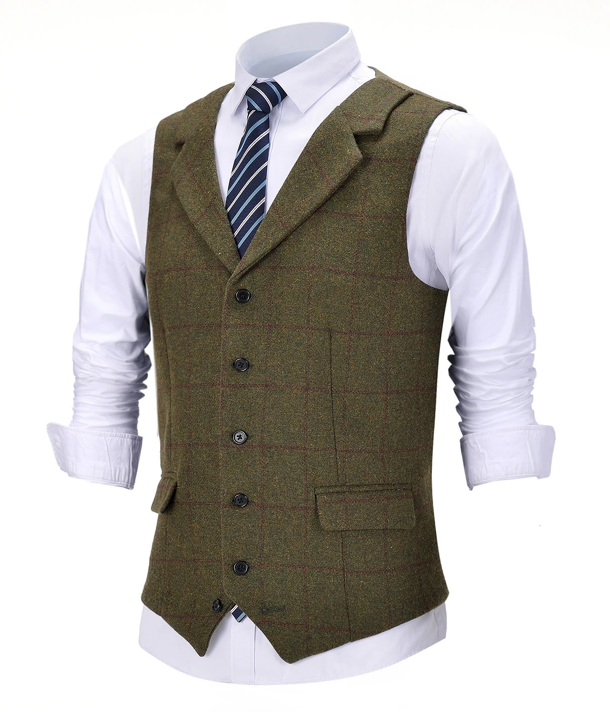 Mens Vintage Plaid Vest Wool Tweed Suit Notch Lapel Waistcoat Groomsmen For Wedding 241224Z