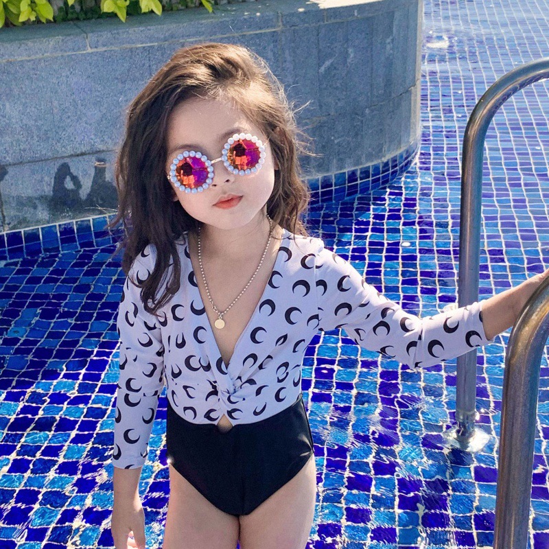 Baby Kids Clothing One-Pieces Girls one-piece swimsuit cute baby swimsuit children beach vacation hot spring swimsuit 90~140 with hat-image-1040344028