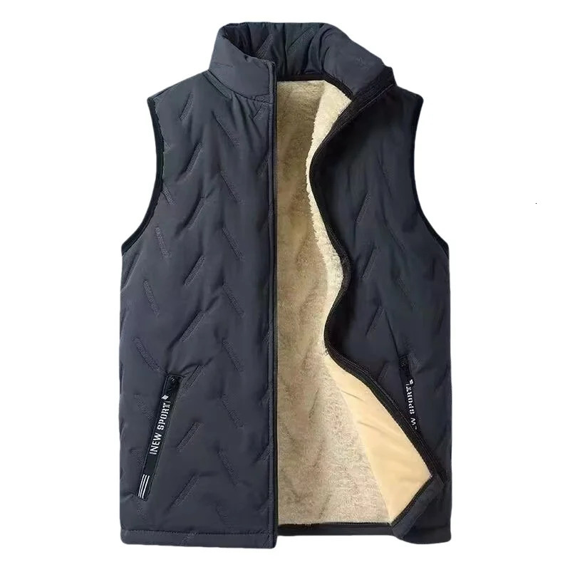 Autumn Winter Mens Lamb Fleece Vest Plush Thickened Warm Waistcoat Plus Size Loose Casual Stand Collar Sleeveless Padded 241224Z