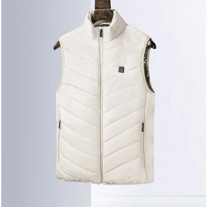 White Color Electric Heated Vest Men Women Winter Sleevless USB Heating Jacket Stand Collar Thermal Waistcoat 241224Z