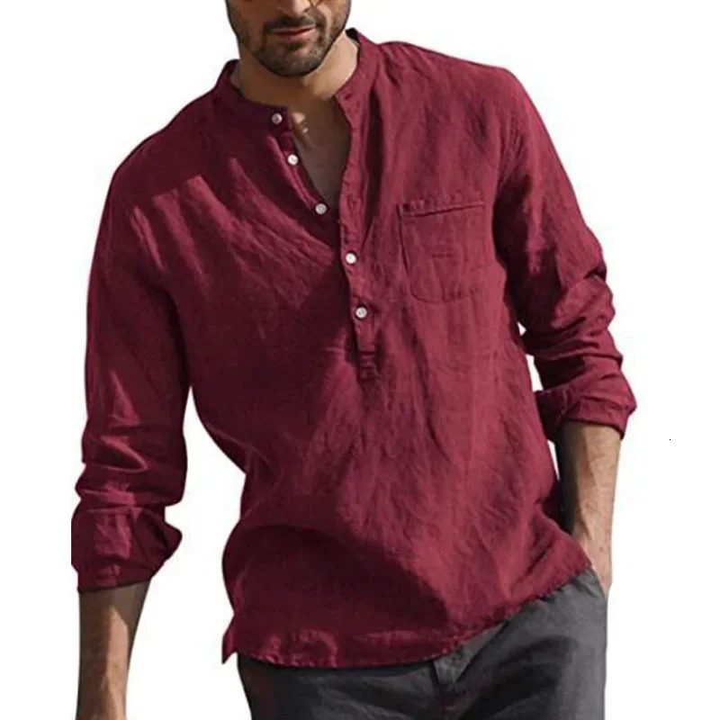 Solid Casual Loose Plain Linen Shirts For Men 2023 Trend Normal Mens Long Sleeves Oversized Elegant Fashion Male Tops 241224Z