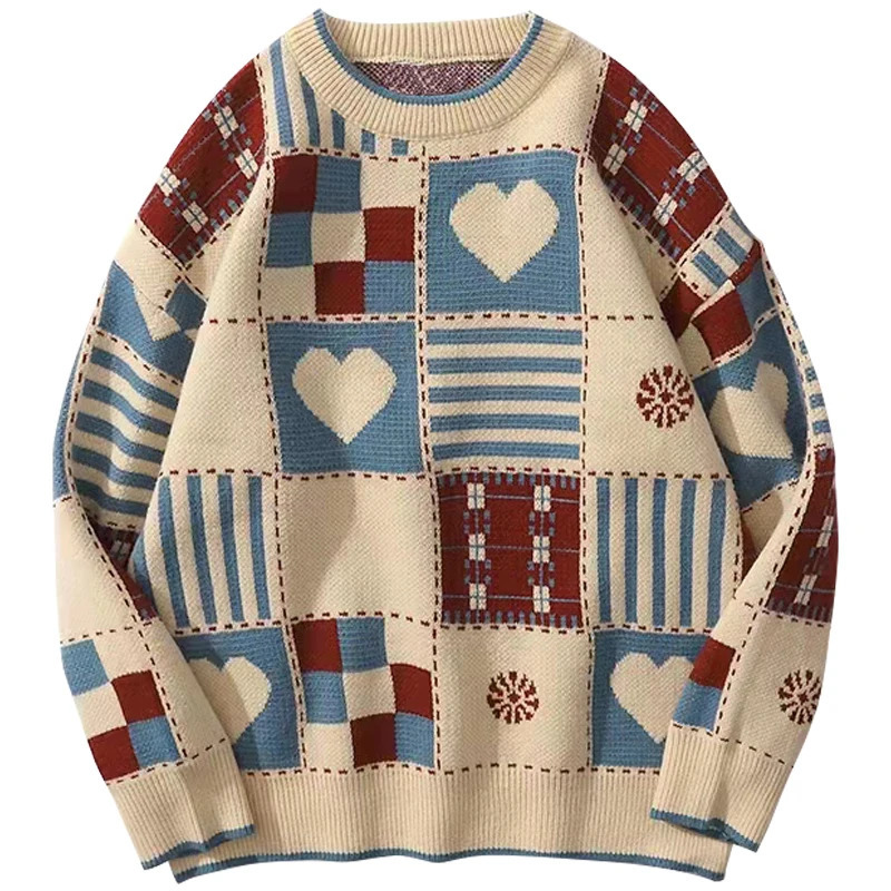 Y2k Vintage Sweater Men Hip Hop Streetwear 2023 Harajuku Retro Japanese Style Love Oversized Women Knitted Wool Pullover 241223Z