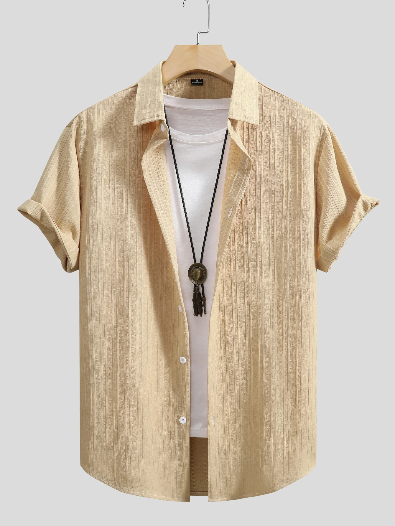 2024 Mens Short Sleeves Cotton And Linen Textured Shirt for Men Summer Solid Color Turndown collar Casual Beach Shirts 241224Z