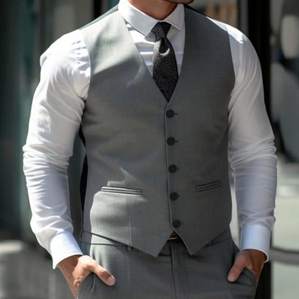 Men Vest Slim Fit Thin Button Coats Grey Sleeveless s Bussiness Vests Jacket Suit Male Waistcoat Colete Masculino 241224Z