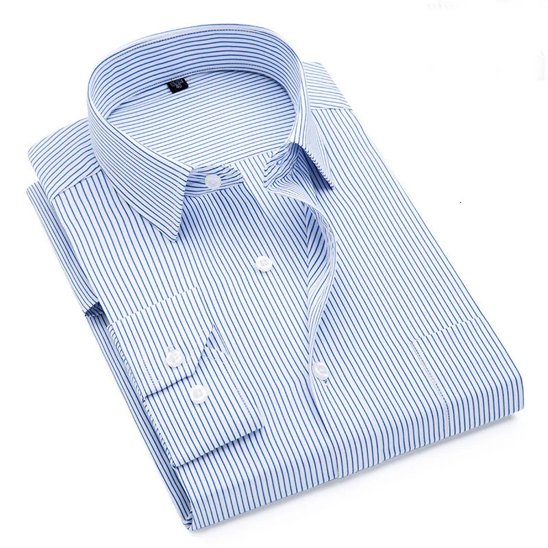 Quality Plus Size S To 8xl Formal Shirts for Men Striped Long Sleeved Noniron Slim Fit Dress Twill Social Mans Clothing 241224Z