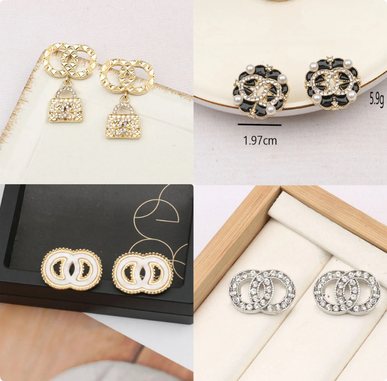 Letters Stud Gold Plated Earrings Designer Geometric Famous Women Round Crystal Rhinestone Pearl Earring Wedding Jewerlry-image-897937970