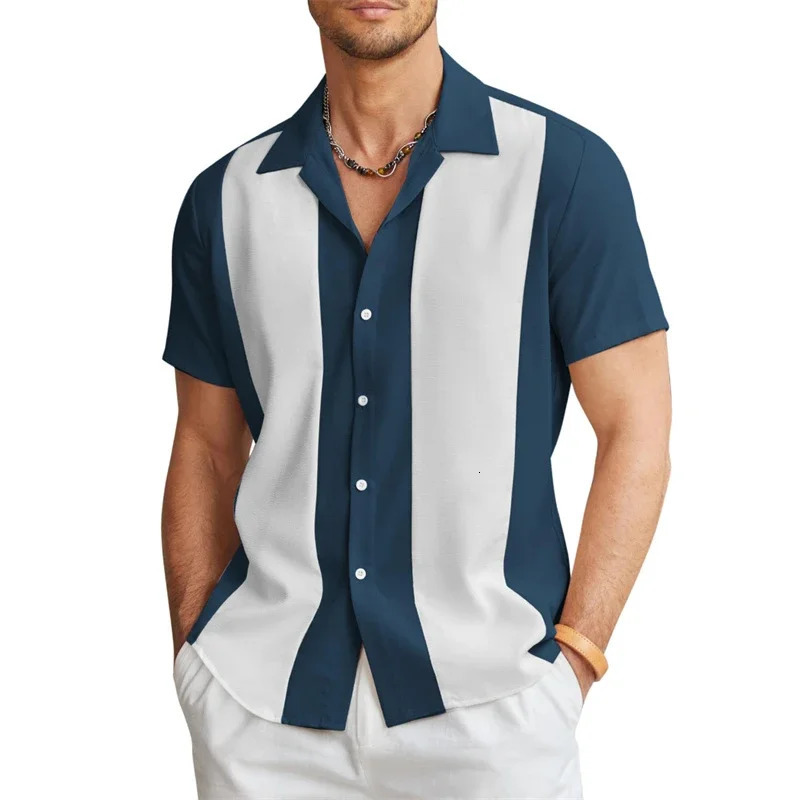 Mens shirt pattern printed lapel summer striped shortsleeved Hawaiian daily vacation breathable casual and comfortable 241224Z