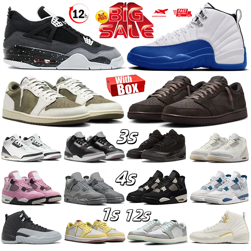 With Box Basketball 4 4s fear Thunder Smoke Grey Orchid 1 Low OG Velvet Brown Medium Olive 3s Black Cement Craft Ivory 12s Blueberry Mens Womens